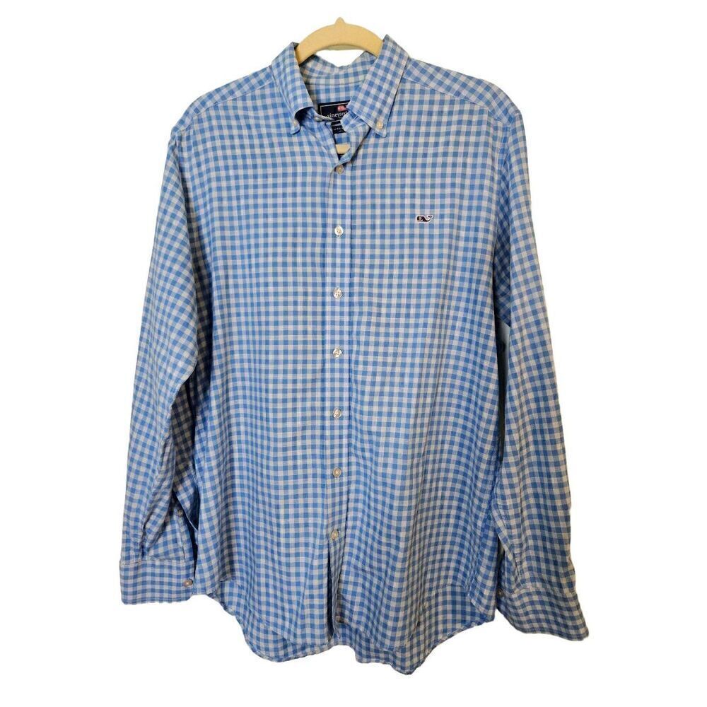 Vineyard Vines slim fit whale light blue and white shirt. Size M.